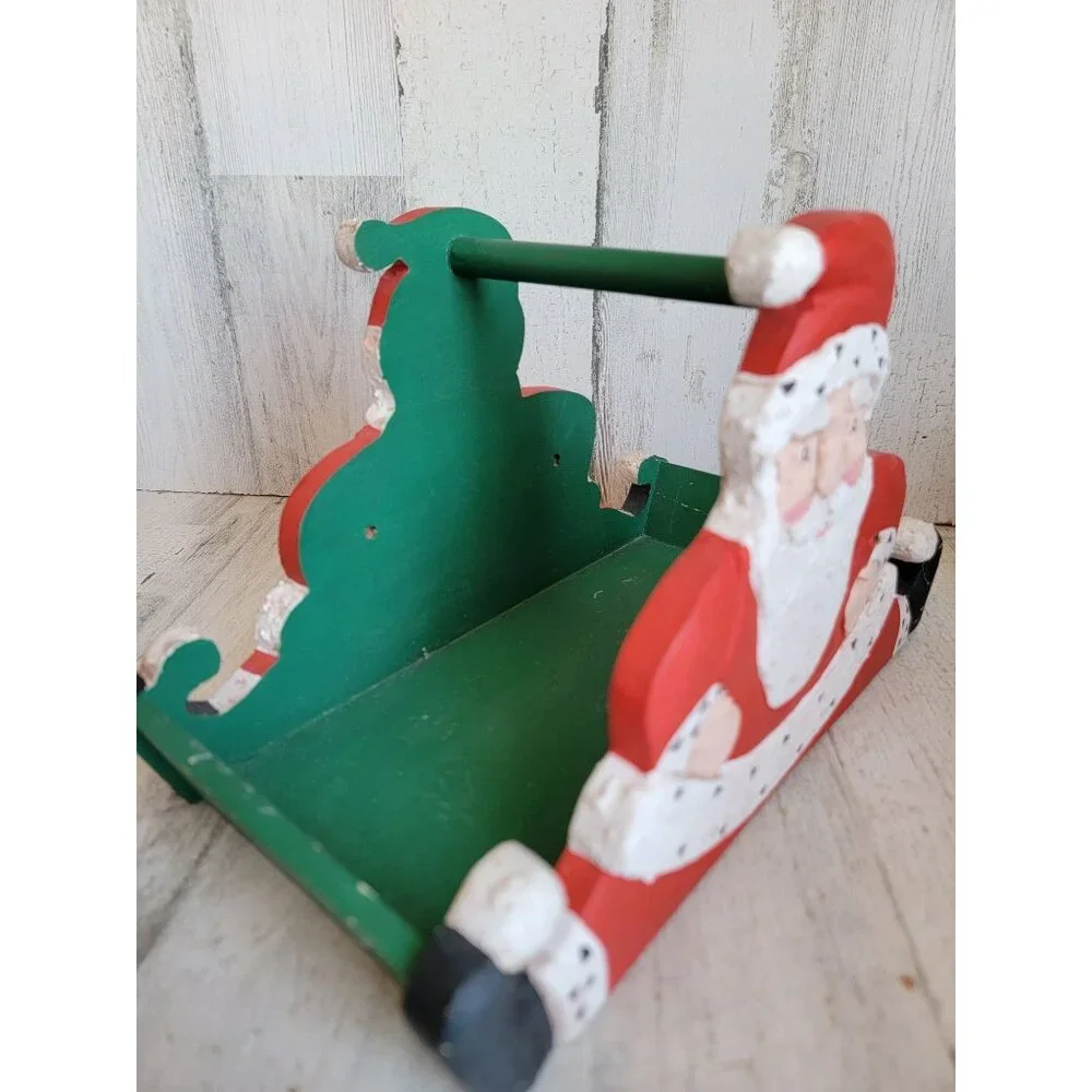 Vintage wooden Santa claus carrying box home decor xmas‎